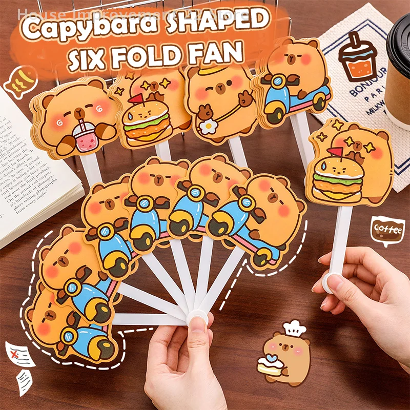 4 pezzi simpatico cartone animato capibara ventilatore pieghevole estivo mini ventola di raffreddamento portatile studenti ventilatore portatile kawaii bambini fan regali