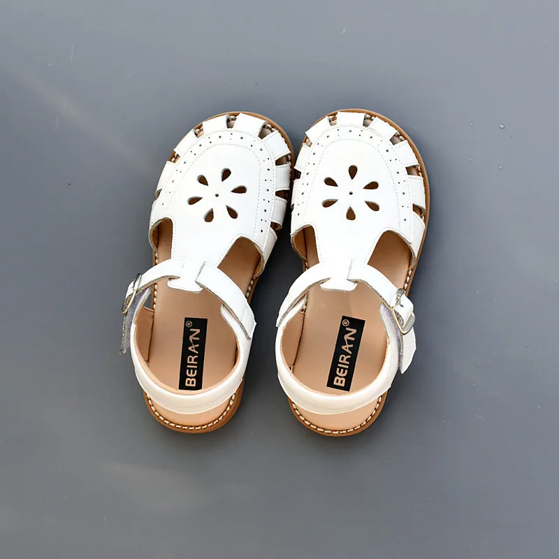 Genuine Leather Girls Fashion Sandals Close Toes Quick Dry Baby Boys Casual Sandals Summer Hollow Petals Kids Beach Shoes