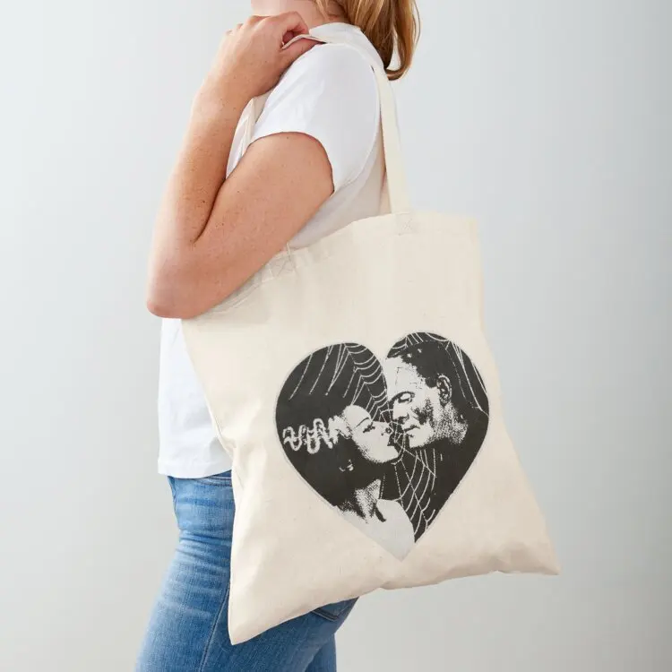 

Frankenstein and Bride Goth Emo Heart Tote Bag Canvas stote bag Women bags shoping bag bags for women