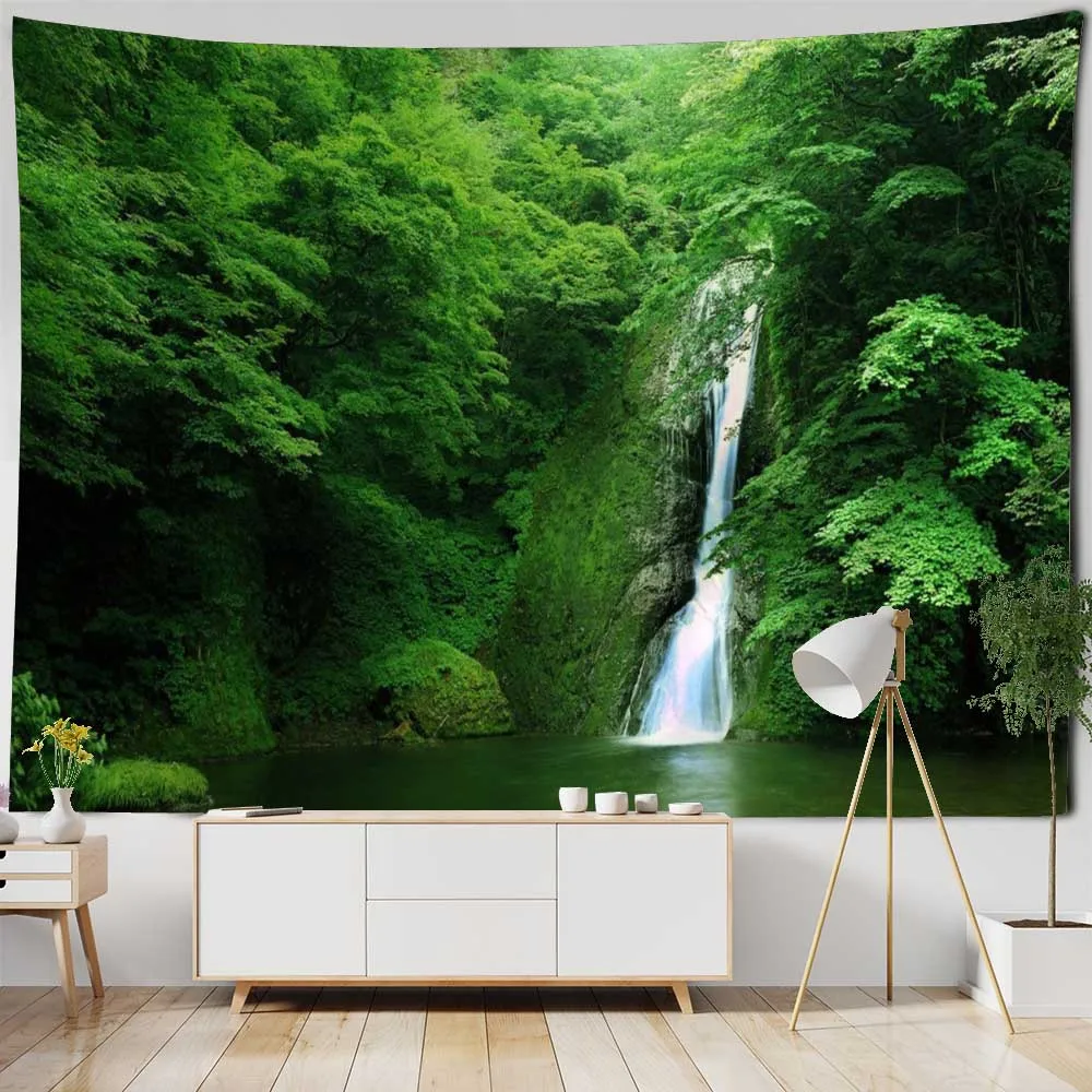 

Natural Waterfall Big Tapestry Green Jungle Landscape Wall Hanging Mandala Home Art Decor Hippie Boho Wall Decor Hanging Cloth