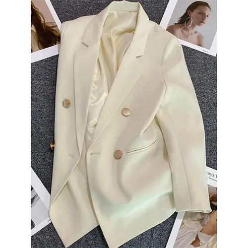 Blazer de traje para mujer, abrigo elegante, chaqueta coreana de moda para primavera y otoño, chaqueta cruzada de lujo, Tops sólidos para mujer, ropa 2025