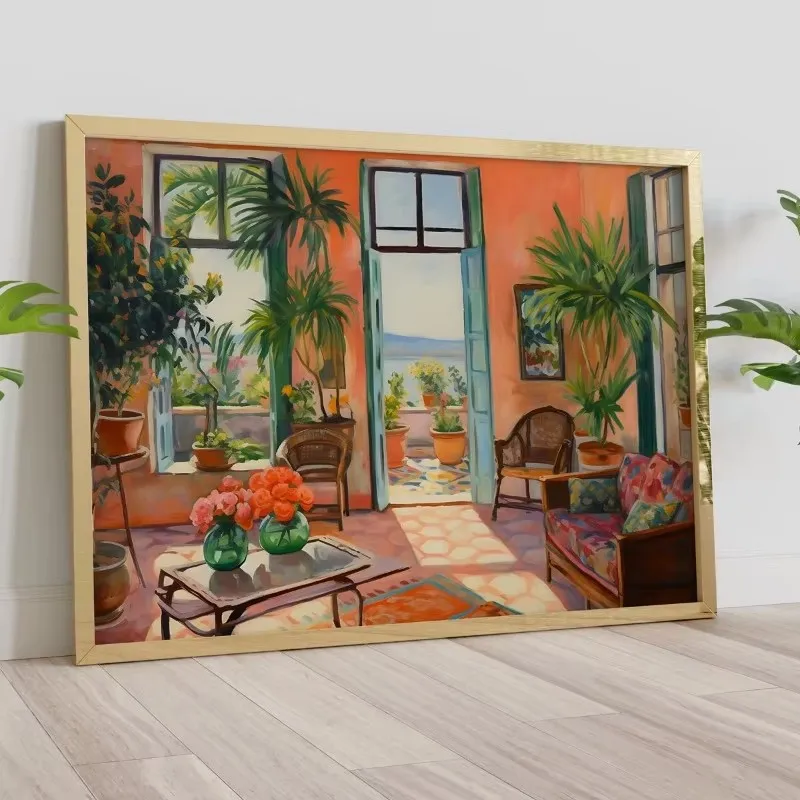 Vintage Matisse Summer House Flower Field Poster Canvas Printing Scenery Trendy Wall Art Picture for Living Room Home Decor Gift