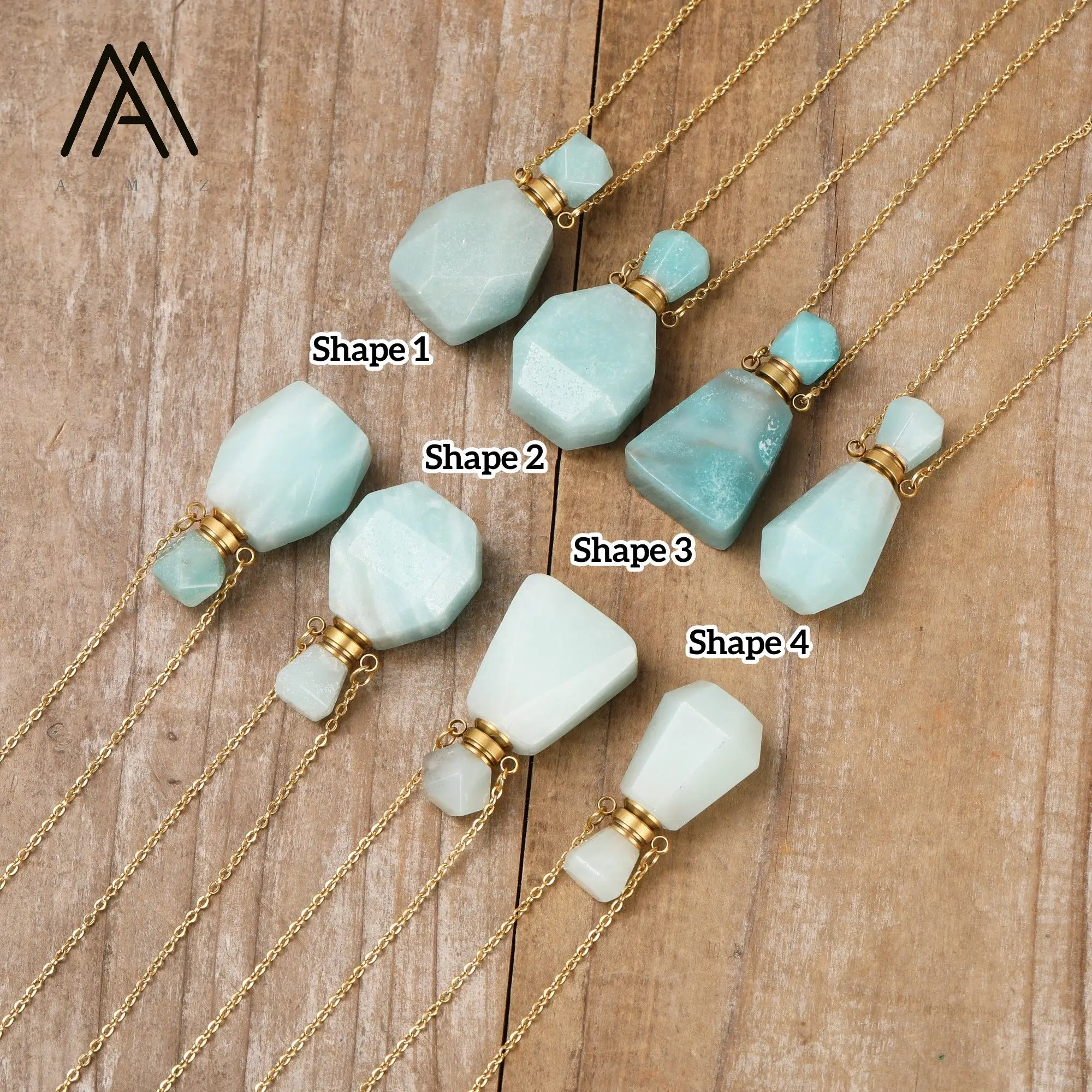 Natural Amazonite Perfume Bottle Pendants Gemstone Classic Design Gold Chain Stainless Steel Vial Necklaces Jewelry Gifts