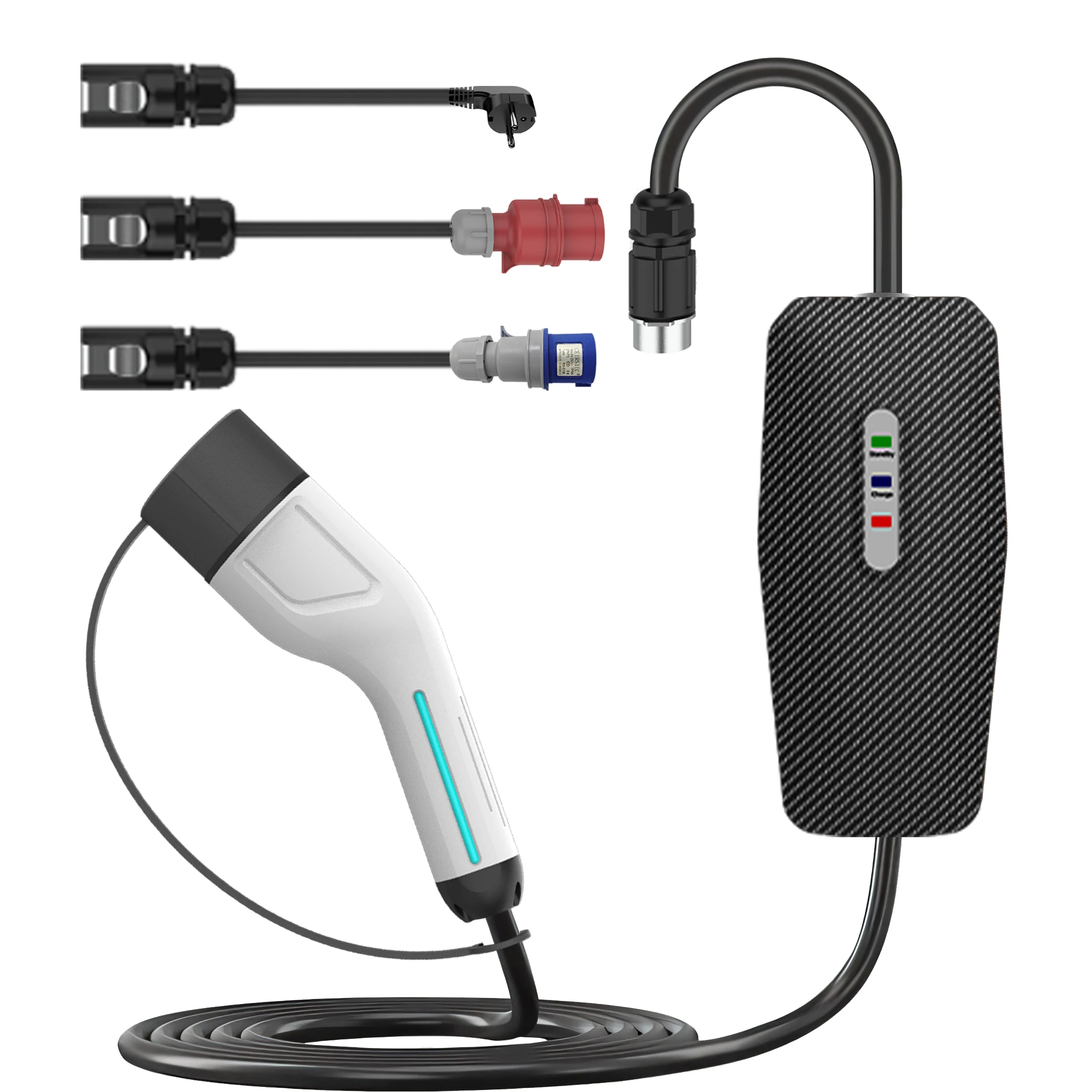 Type 2 32A 22kw Quick Change Plug 62196 3phase Water Proof Commercial Use Current Switchable Portable Ev Charger