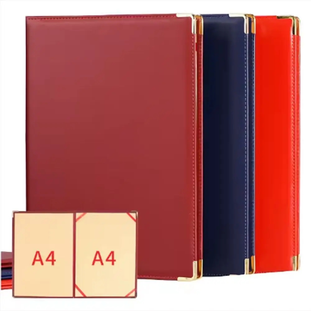 PU Leather A4 Agreement Folder No Inserts Reinforced Edges Certificate Diploma Cover Corner Slots Multifunctional