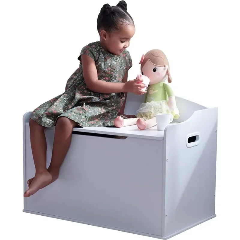 KidKraft Austin Wooden Toy Box/Bench with Safety Hinged Lid, White, Gift for Ages 3+