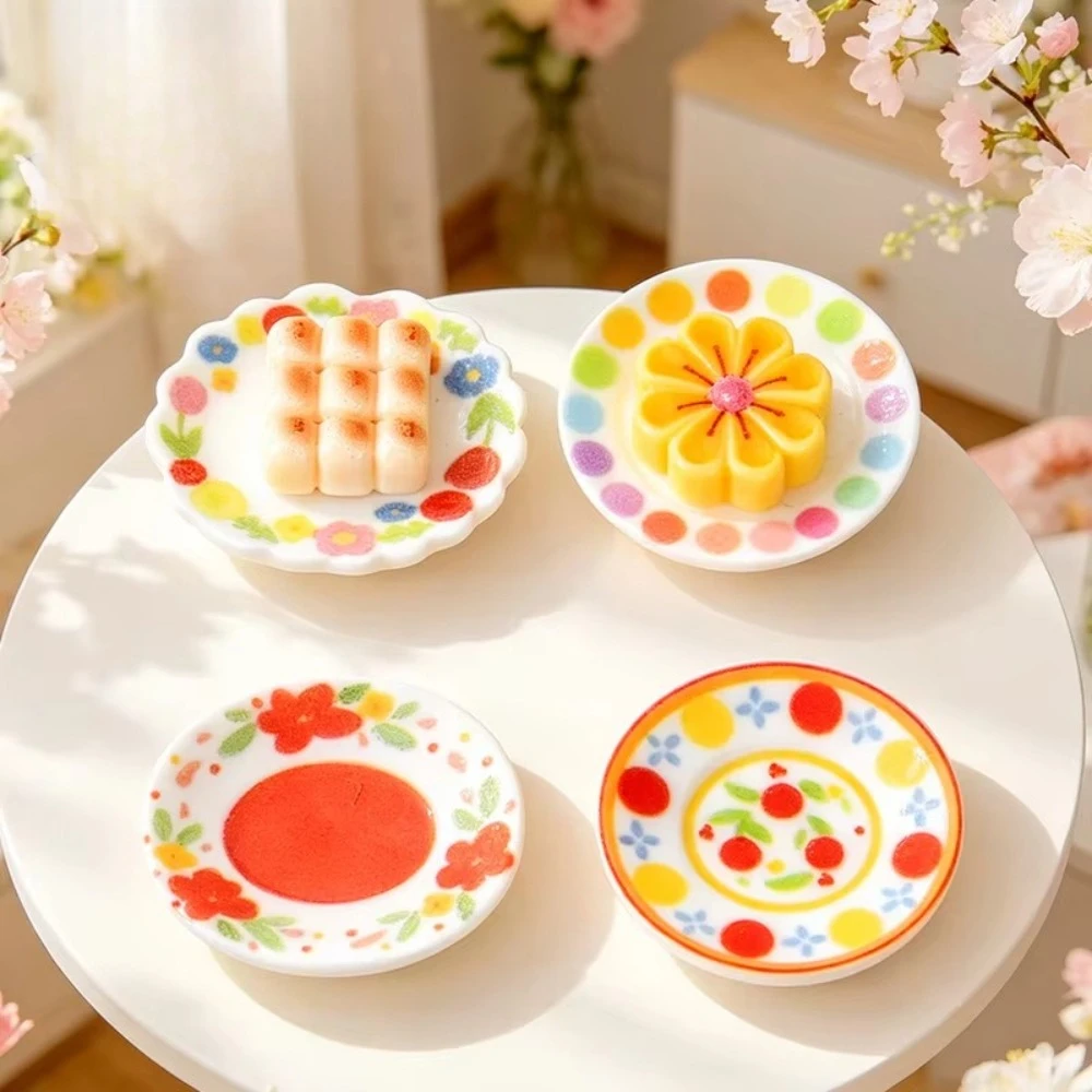 8 Styles Mini Flower Plate Resin Charms Colorful Food Play DIY Dollhouse Kitchen Tableware Decor