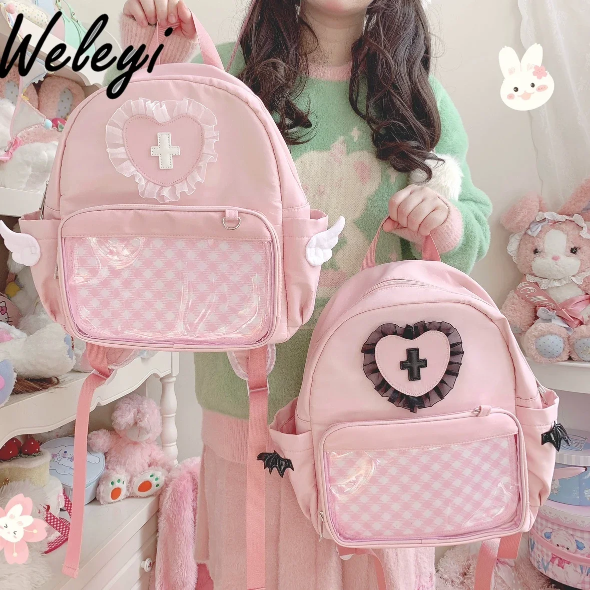 

Mine Series Mass-produced Water Pink Pain Bag Student Japanese College Sweet Large Capacity Double Shoulder Schoolbag Angel Bags