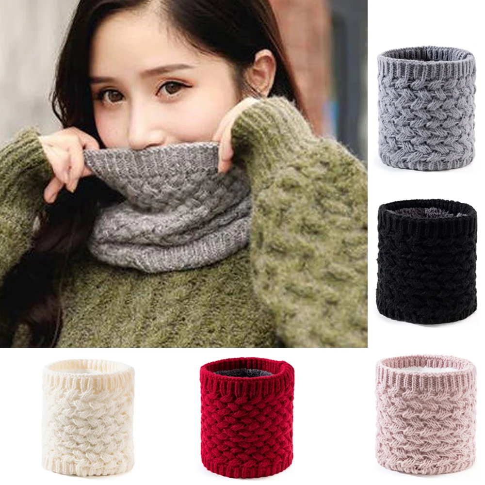 Unisex Plush Fleece Knitted Neck Scarf Thick Cashmer-Like Face Cover Collar Neck Warmer Lining Wool Warm Pullover Neckerchief