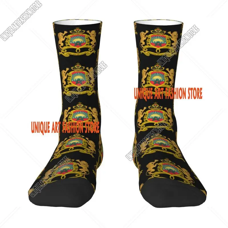 Cute Printed Kingdom Of Morocco Socks for Women Men Stretch Summer Autumn Winter Moroccan Patriotic Crew Socks