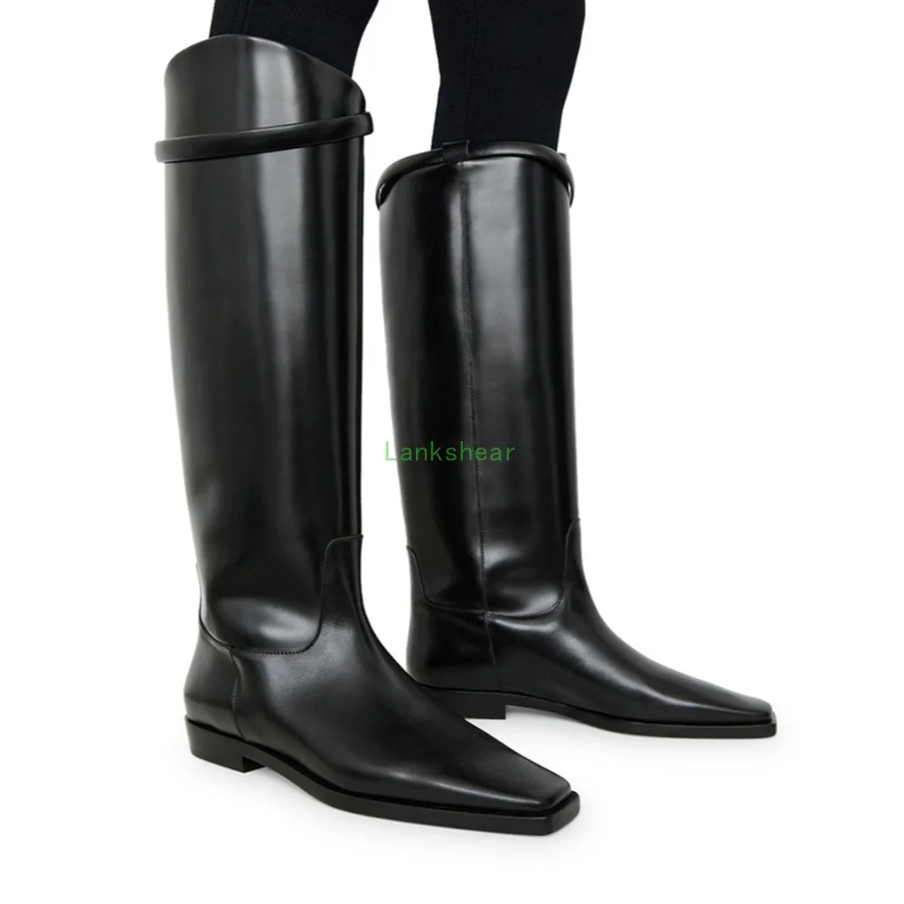 Botas desleixadas de couro envernizado preto sexy dedo do pé quadrado salto quadrado sólido deslizamento em novas chegadas moda feminina botas modernas