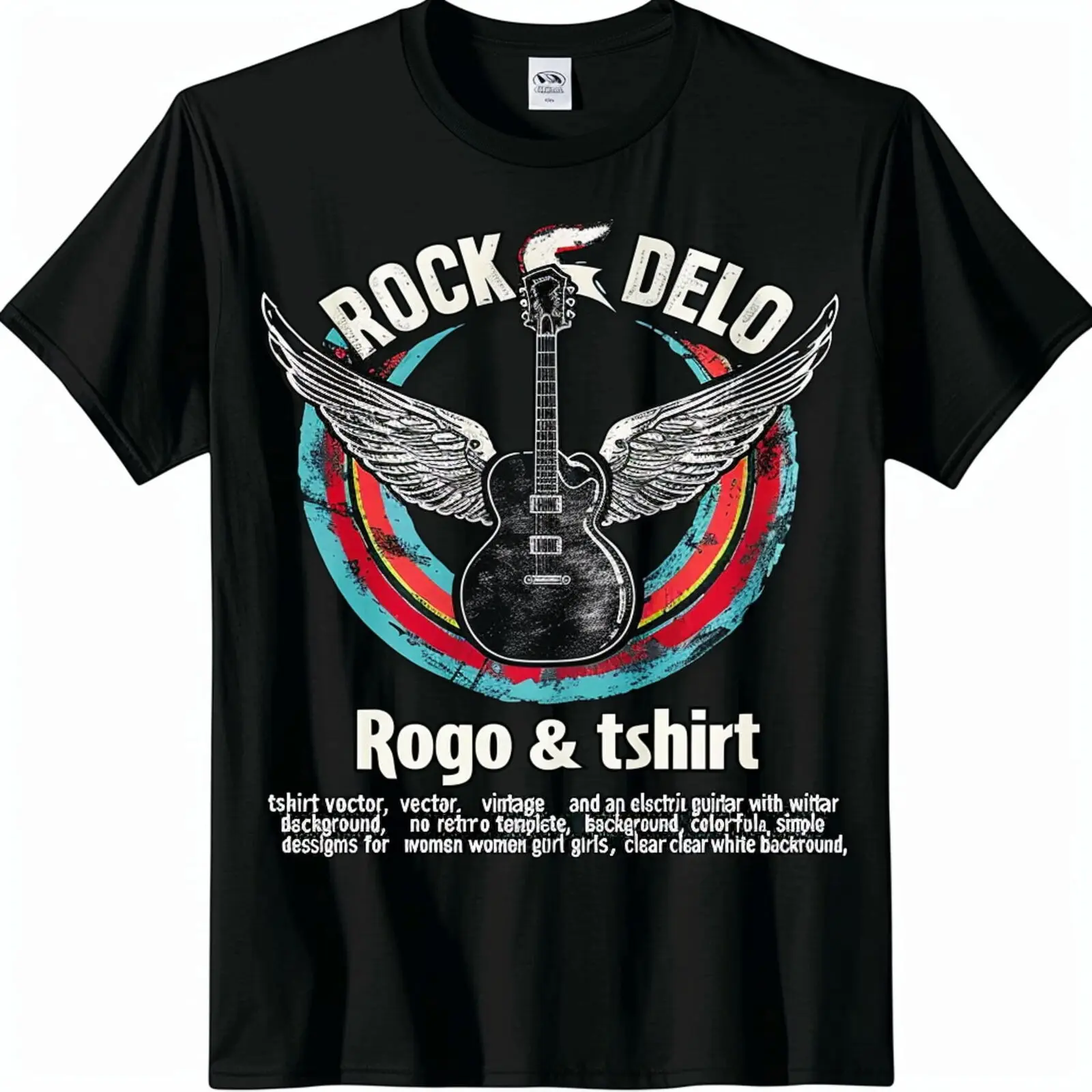 Electric Guitar Wings Retro Design Black TShirt for Men Women Classic Music Tee