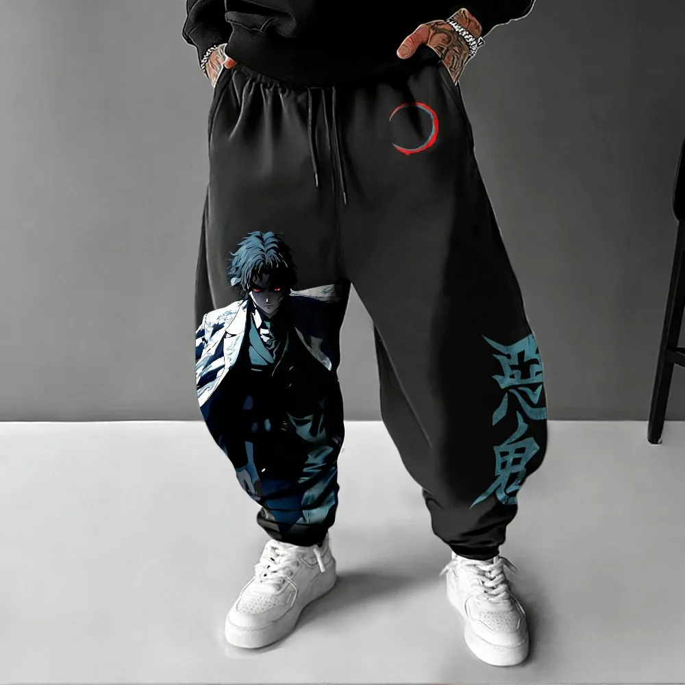 

Брюки унисекс из чистого хлопка Demon Slayer Kibatsuji Muzan, летние, 2026, с аниме-принтом в стиле Харадзюку, американские, в стиле хип-хоп, свободные, повседневные