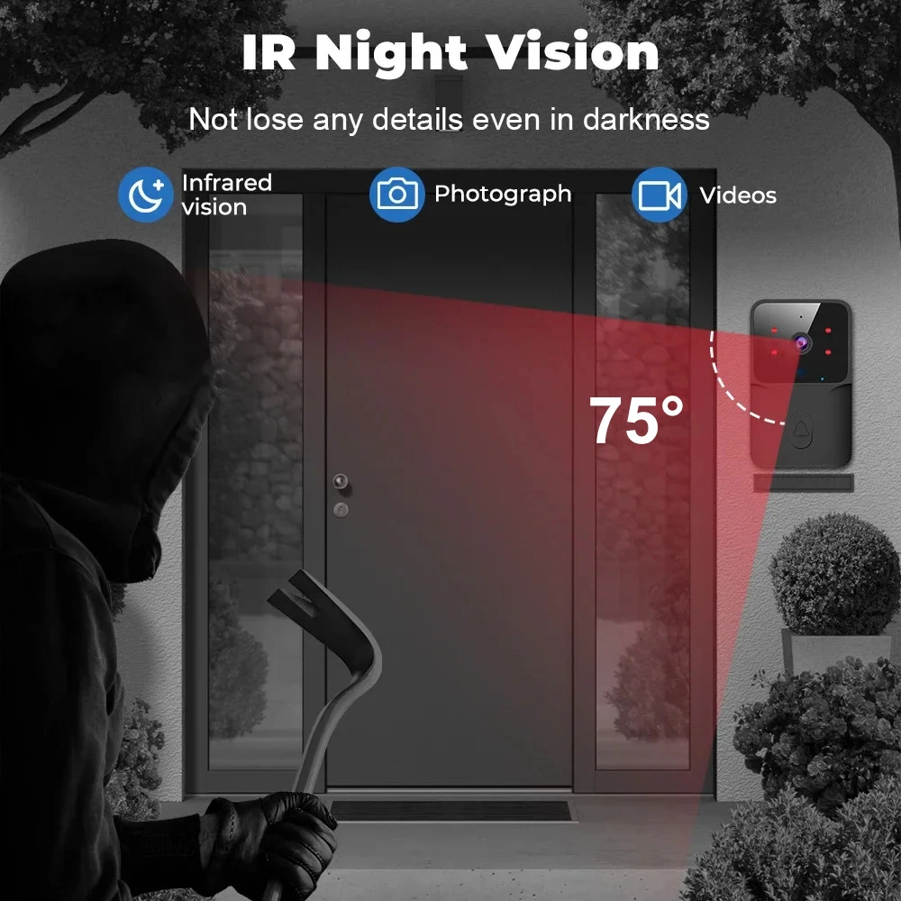 Timbre Tuya con cámara, paquete inalámbrico, timbre de vídeo WIFI HD, timbre de puerta para teléfono exterior, cámara de seguridad, videoportero IR