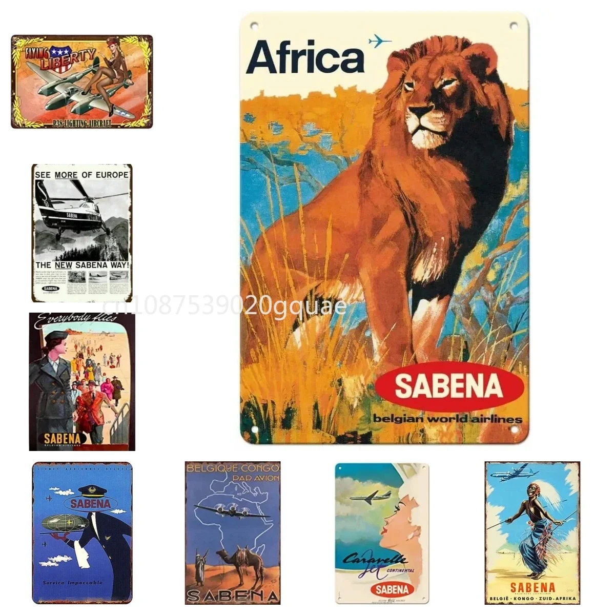 Africa - Sabena Belgian World Airlines - Vintage Airline Tin Metal Sign 12x8inch 20x30cm  16x12inch 40x30cm