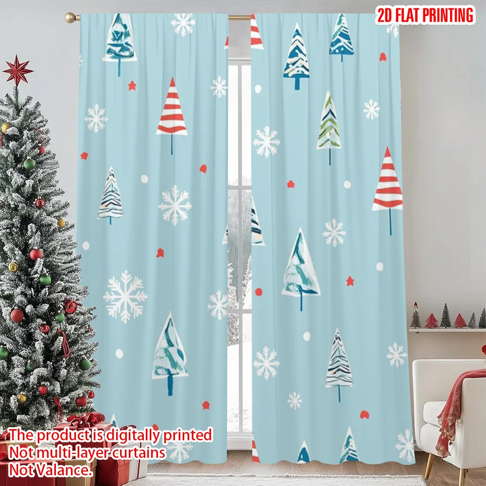 

2pcs 2D flat printing Merry Christmas Curtain Christmas tree design 100% Polyester Without Electricity Family Party Decoration