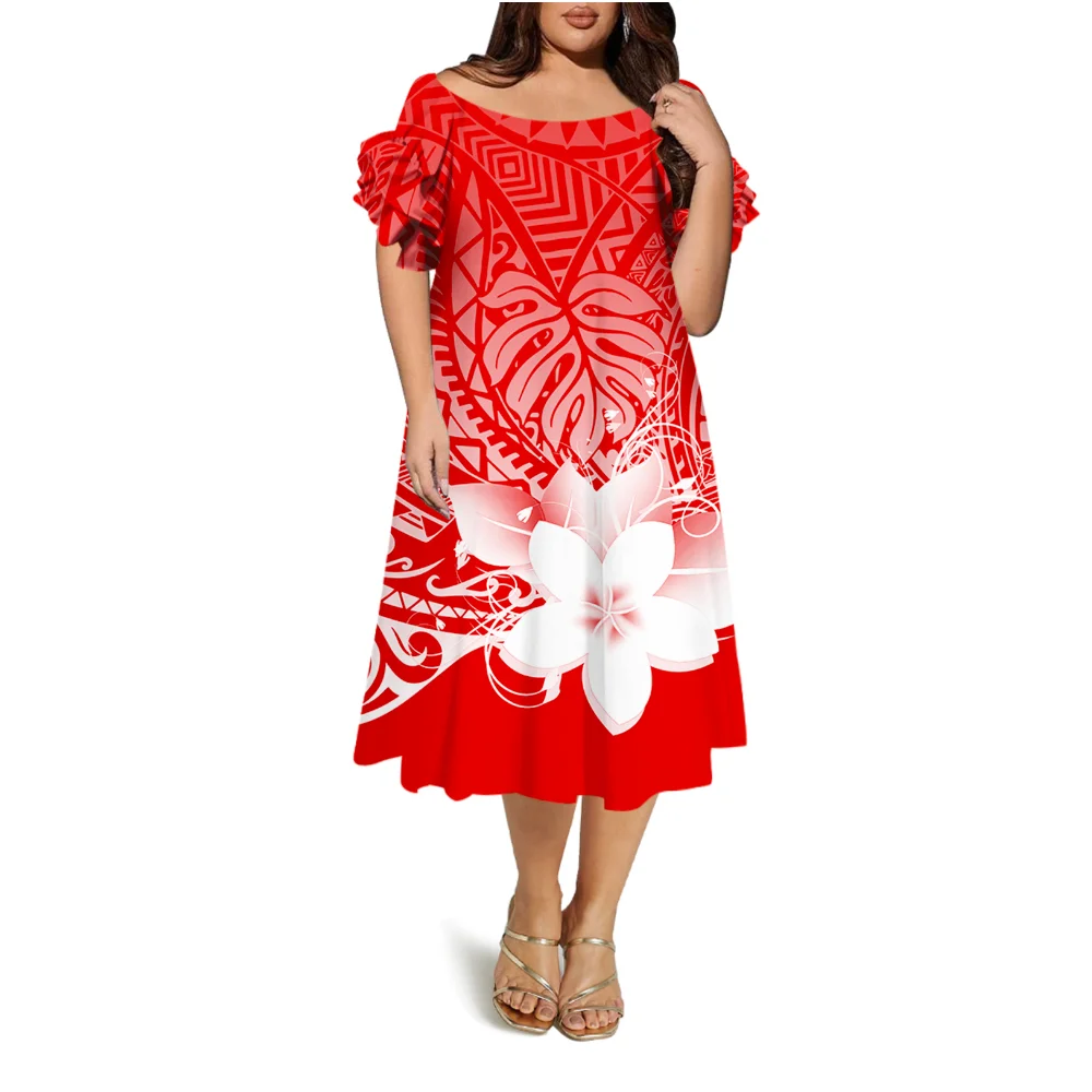 

Ladies' Floral Printed Red Dress Samoan Pacific Island Custom High-Definition Pattern Long Dress Festival Party Evening Dress