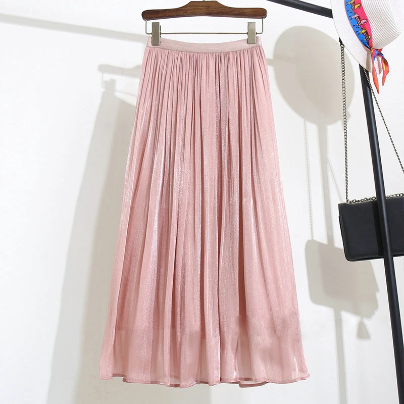 2026 Frühjahr/Sommer Neuer Glänzender A-Linien-Rock für Damen, Einfarbig, Hohe Taille, Französischer Pariser Stil, Eleganter Asymmetrischer Rock – Detail 32