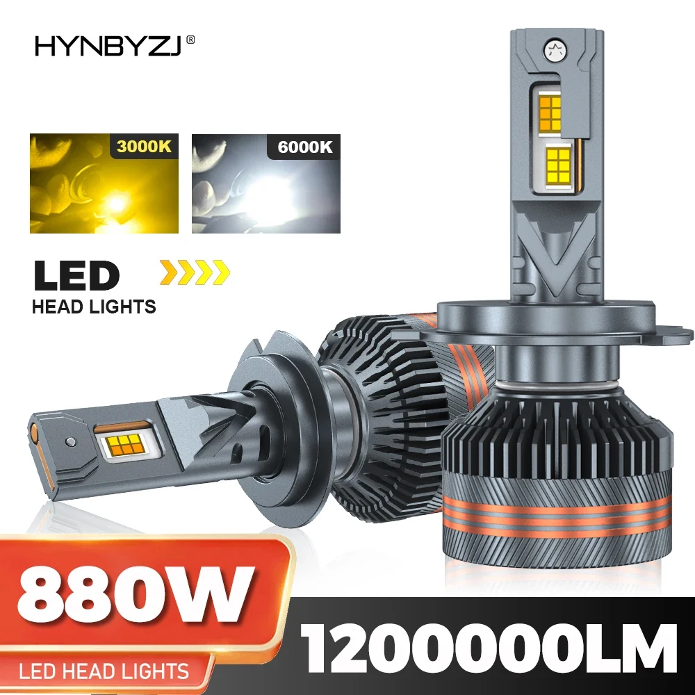 

HYNBYZJ H7 LED Bulbs H11 9005 HB3 9006 HB4 9012 H4 LED Headlight 6000K 3000K Two color temperature switching Front Lights 12V