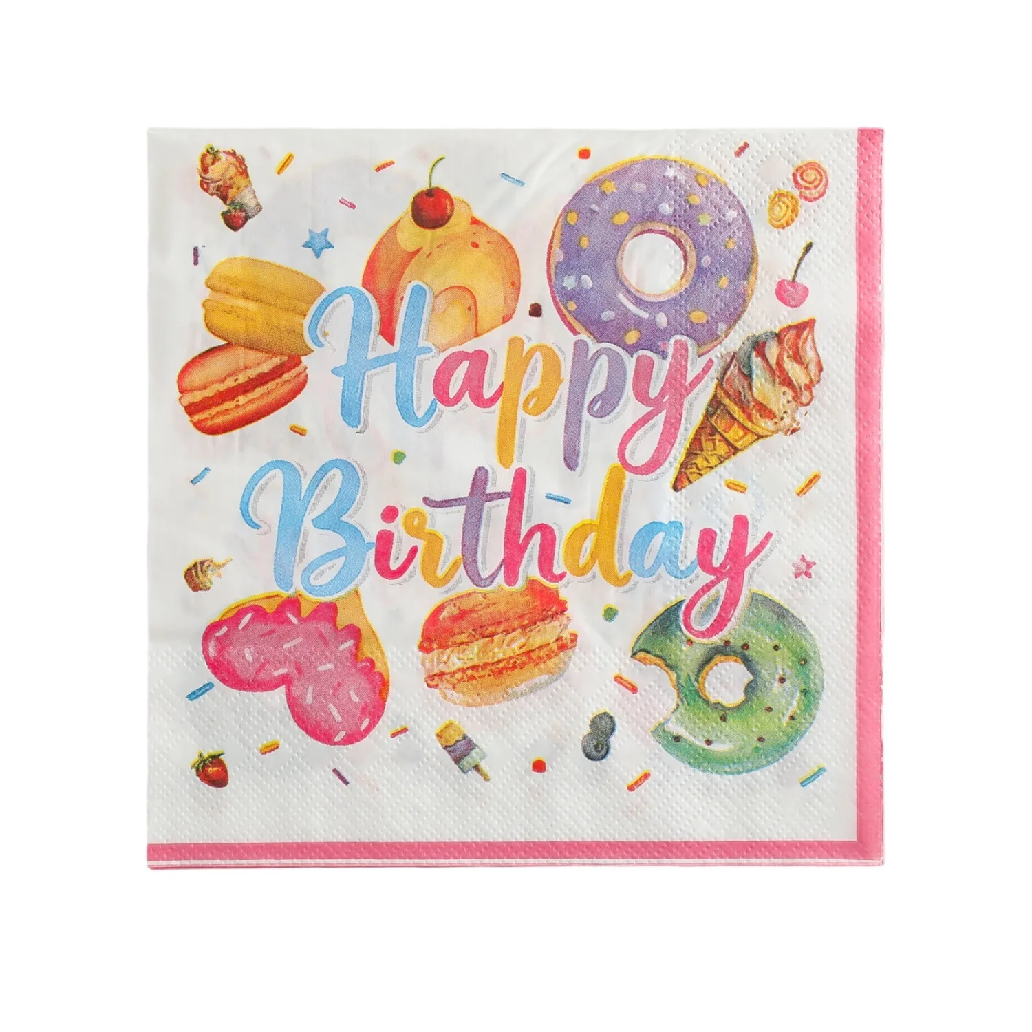 Sweet Donut Birthday Party Dessert Theme Printed Napkins, Restaurant High Beauty Handkerchiefs Paper Napkins