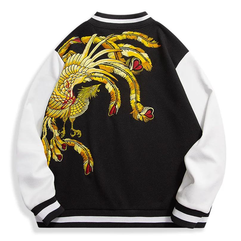 

Phoenix Embroidered Suede Coat Men Autumn Winter Oversize Chic Baseball Jacket Men's Vintage Jacket Top Hip Hop Streetwear Z1