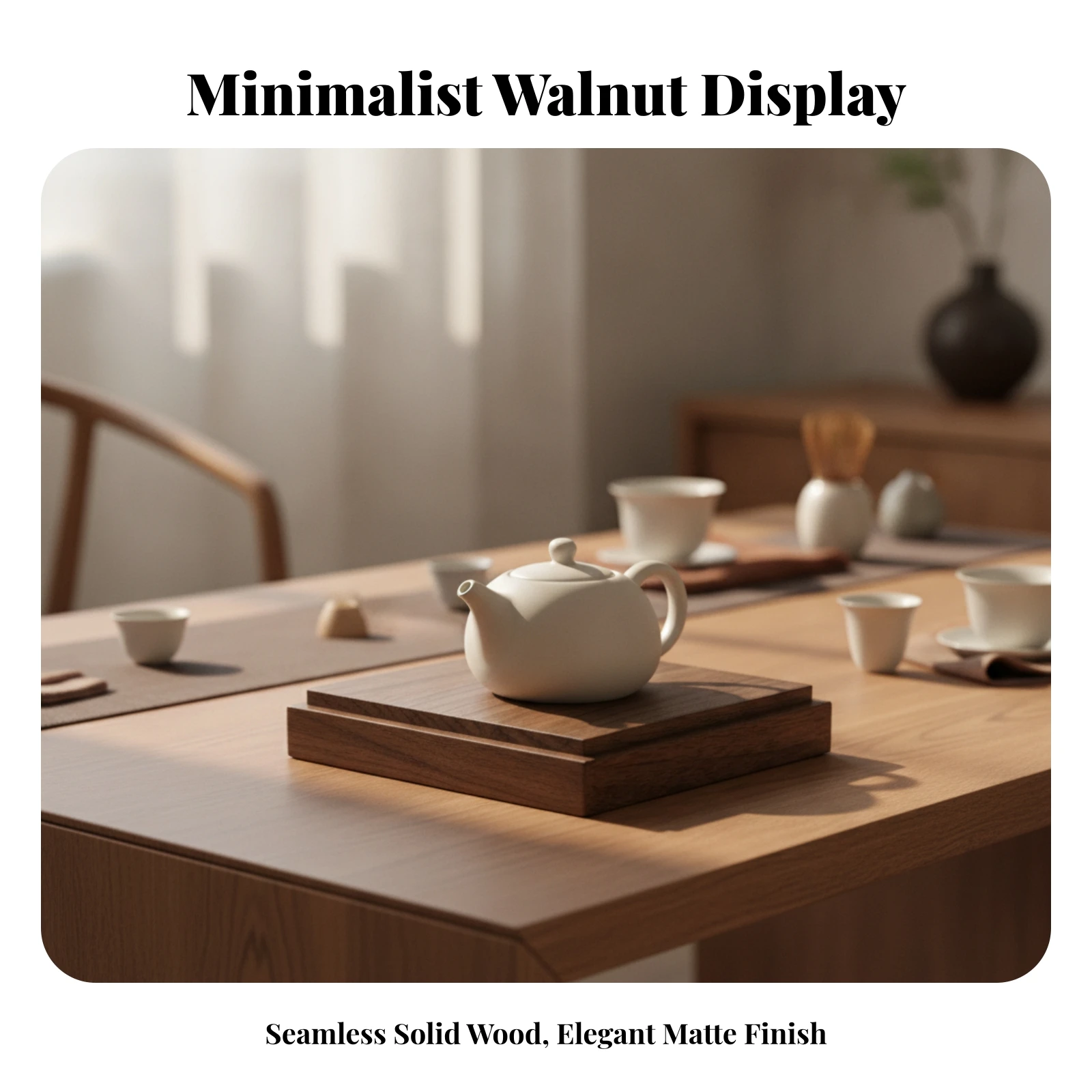 Walnut Display Base Low Silhouette Square Display Base Solid Premium for Collectors, Tea Table, Desk