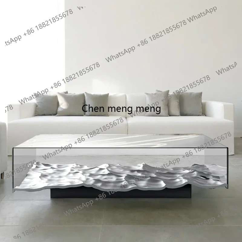 Designer Modern Luxury Tempered Glass Coffee Table Artistic Water Ripple Transparent GFRP Living Room Café FurnitureDD