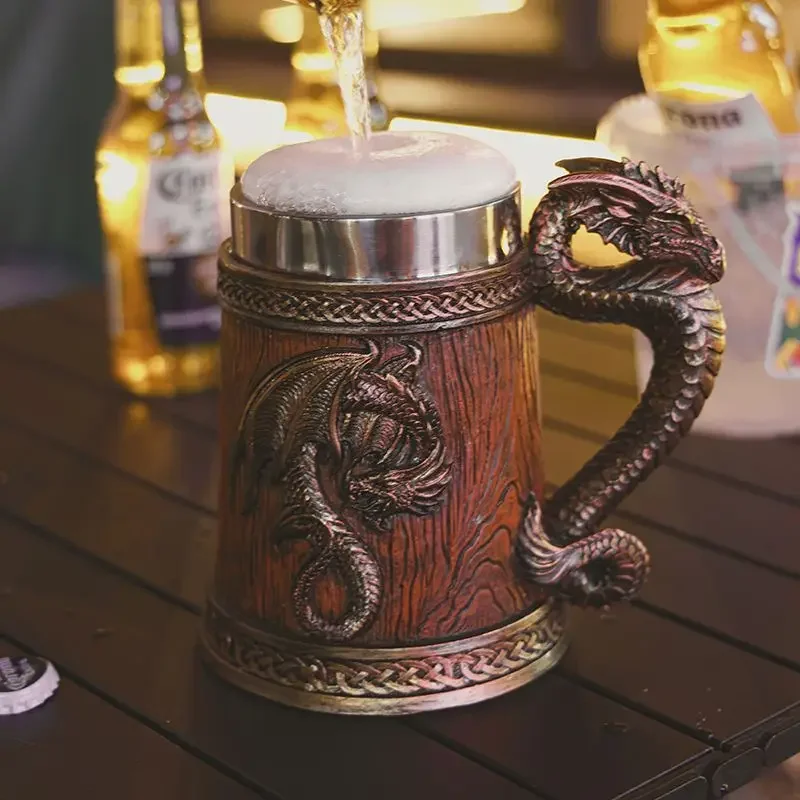 Medieval Large Dragon Barrel Beer Stein Tankard Stainless Steel Beer Mug Coffee Cup Pub Bar Home Decor Friends Halloween Gifts image 5