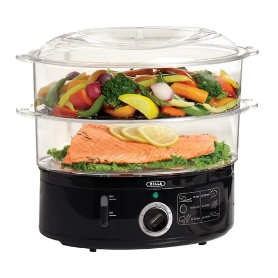 

Two Tier Food Steamer with Dishwasher Safe Lids and Stackable Baskets Removable Base for Fast Simultaneous Cooking Auto Shutoff