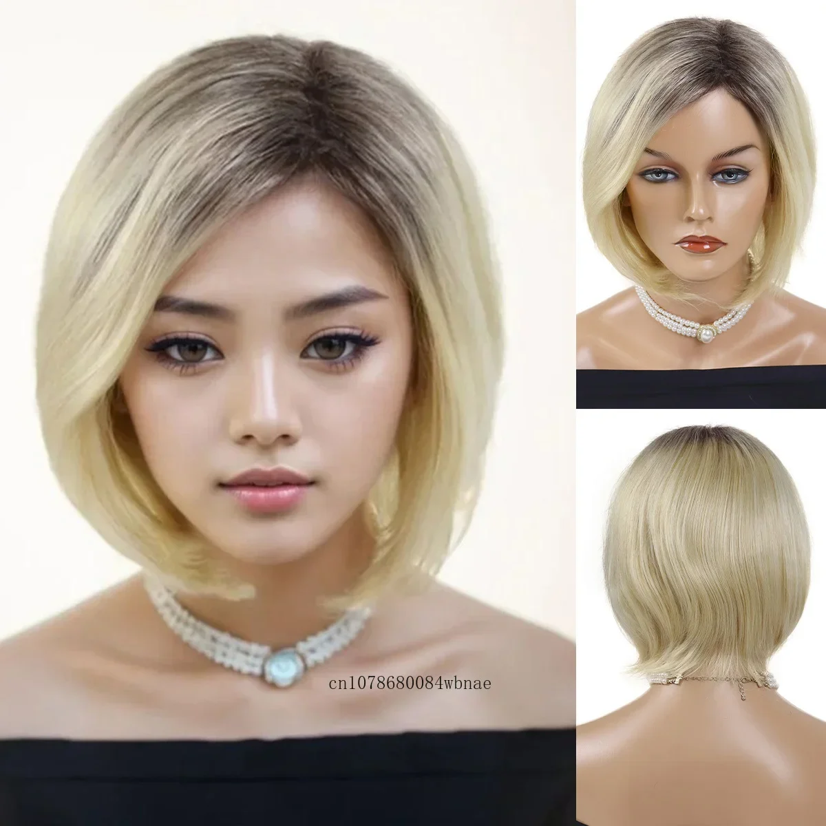 Natural Synthetic Hair Short Bob Wig for Women Blonde Wigs with Side Bangs Daily Costume Cosplay Party Halloween Heat Resistant