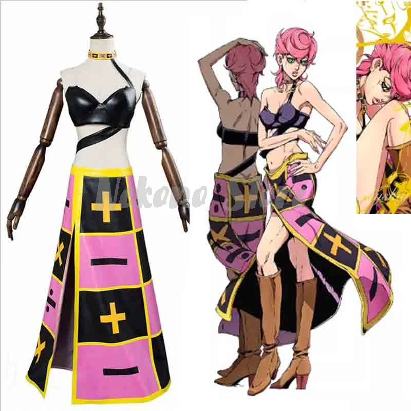 Anime JoJos Abenteuer Cosplay Kostüm Trish Una Halloween Damen Herren Cosplay Kostüm Bizarres Top und Rock Zubehör