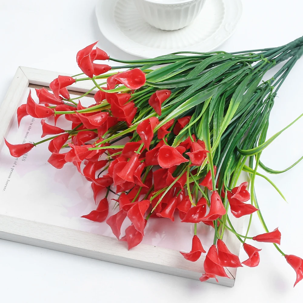 1/3/5 قطعة باقة زنبق الكالا الاصطناعي 33 سنتيمتر الزهور وهمية للمنزل ديكور حديقة الزفاف ديكورا في الهواء الطلق زهرية تشكيلة زهور #2