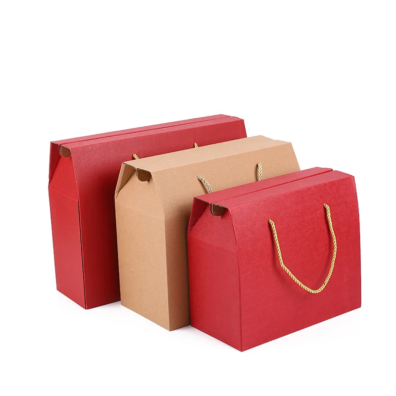 

50Pcs/Lot 3 Size Red Brown Dried Food Red Dates Nut Fruit Packing Boxes Kraft Paper Gift Handle Boxes Wholesale