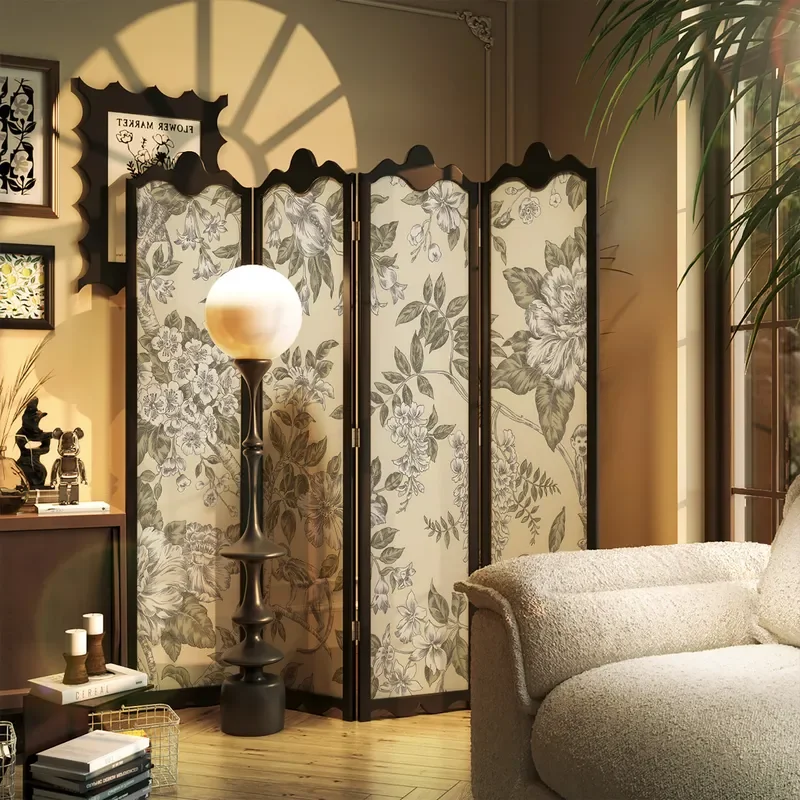 French Retro Solid Wood Folding Screen Mobile Room Divider Antique Partition for Living Room Entrance Hallway Decor Furniture