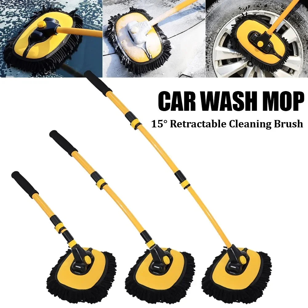 

Car Cleaning Brush 15 Degree Bend Car Wash Brush Telescoping Long Handle Cleaning Mop Chenille Broom Auto Cleaning Accessories