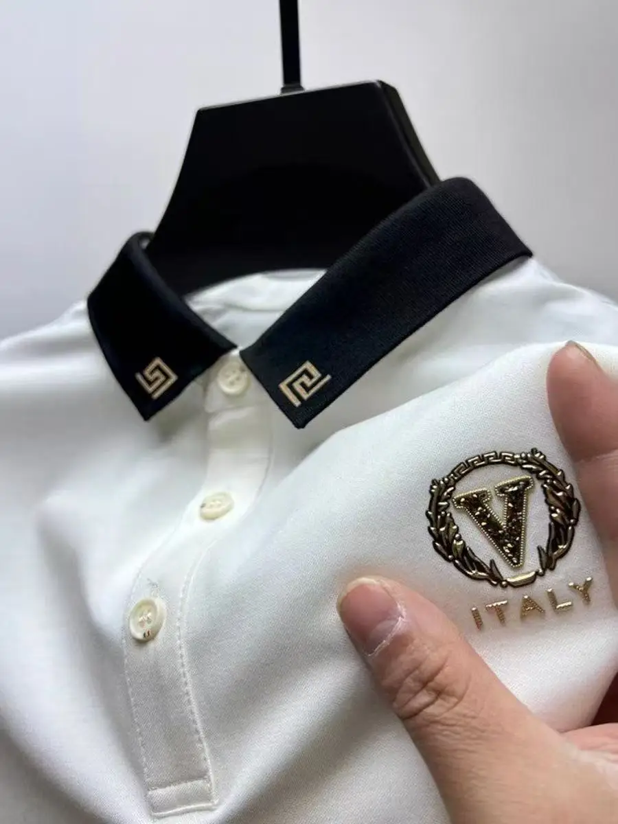 

Luxury Brand Men's Embroidered Printed Polo Shirt Summer Fashion Business Short Sleeved Non Ironing Lapel T-shirt Men's Clothing