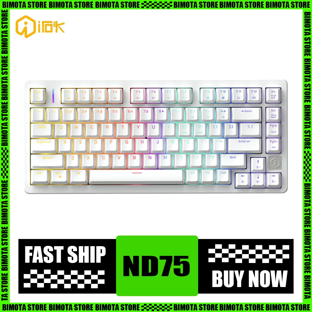 Irok Nd75 Magnetic Switch Keyboard Wired RGB Transparent Mechanical Gaming Keyboard Hot Swap Keycaps Backlight E-sports Pc Gamer