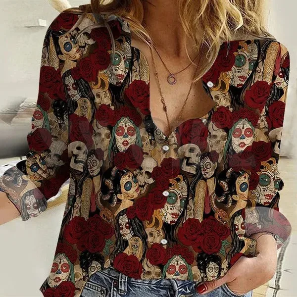 Day Of The Dead Good Casual Shirt  3D Printed Button-down Shirt Casual Unique Streewear