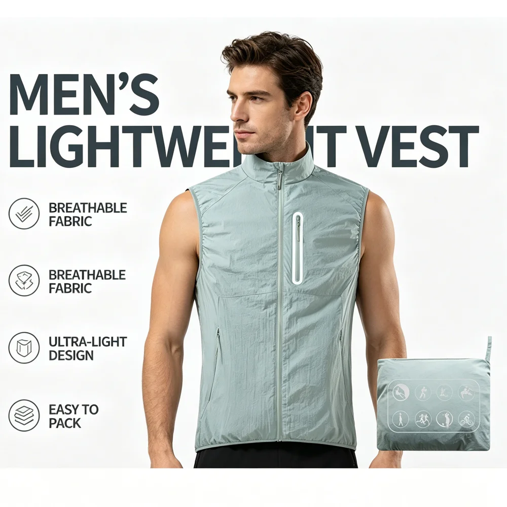 Summer Men's Lightweight Mesh Breathable Vests Outdoor Quick Dry Men Hiking Waterproof Waistcoats Men Fishing Sleeveless Jacket