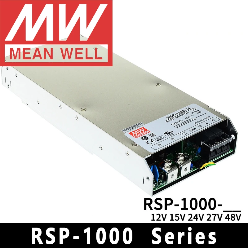 Original Mean Well RSP-1000-12/15/24/27/48 meanwell 12V/15V/24V/27V/48VDC 1000W AC/DC Single Output PFC function Power Supply