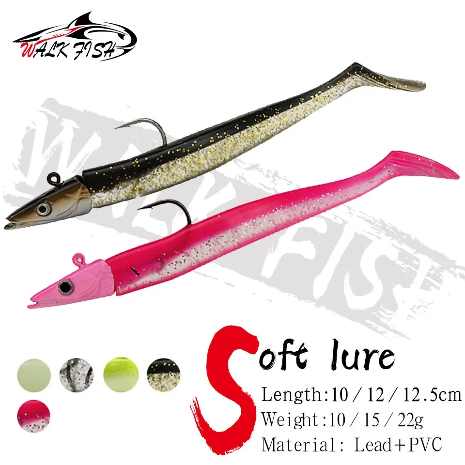 WALK FISH 10g/15g/22g Blei Jig Kopf Glow Weicher Köder Weicher Köder mit Angelhaken Swimbaits Angelgerät Pesca Weicher Angelköder