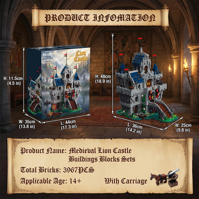 Medieval Lion Castle Modular Buildings Blocks European City Street View Architecture Brick Model Kit Adults DIY Gift 3967PCS - view 5