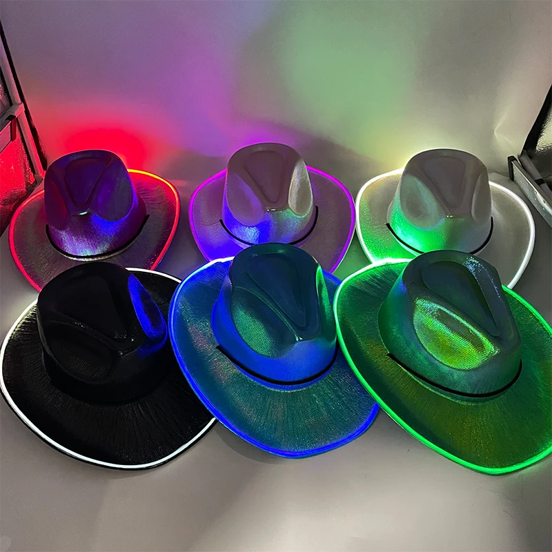 Cappello da cowboy perlescente a LED in stile wireless Festival Disco Sposa Festa di addio al nubilato Forniture natalizie Cappello da cowgirl occidentale illuminato