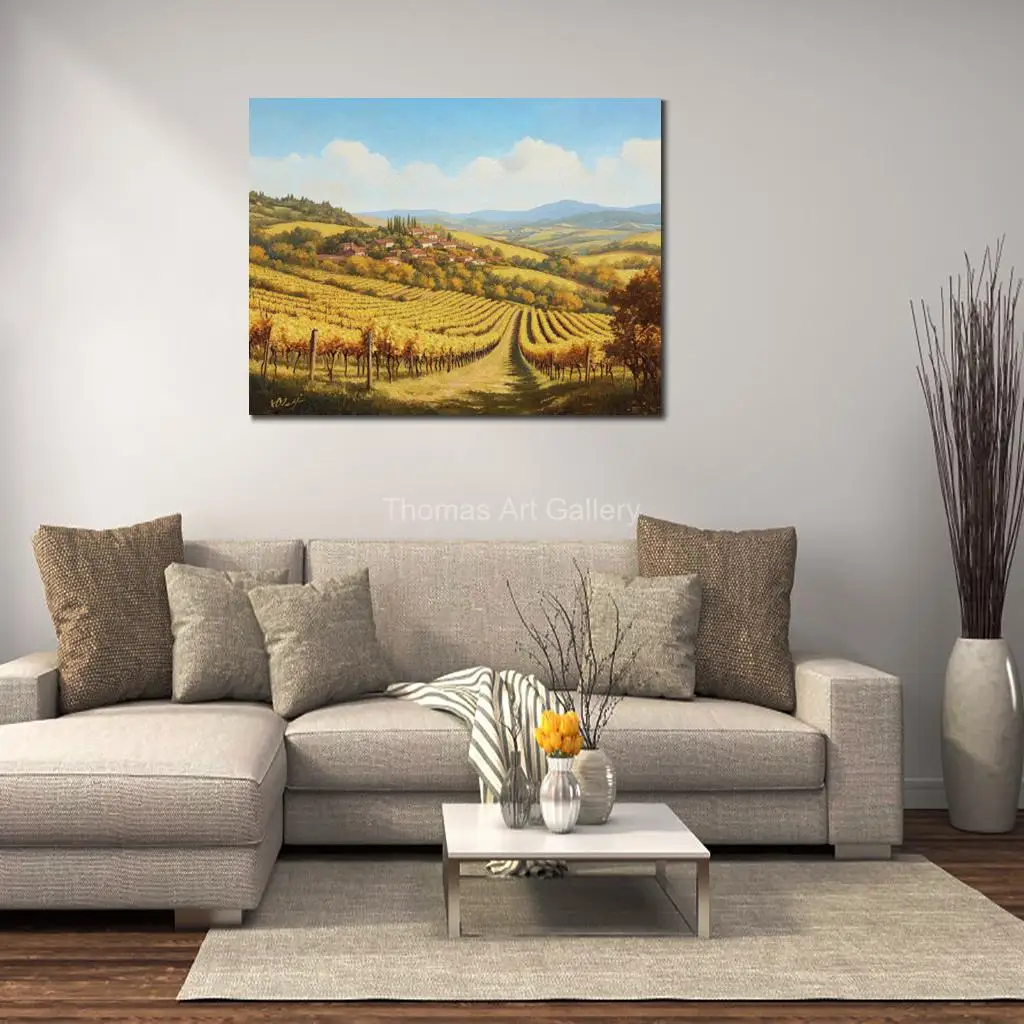 Italian Vineyard Landscape Canvas Wall Art Tuscan Hill Village HD Print Large Modern Picture for Dining Room Kitchen Decor
