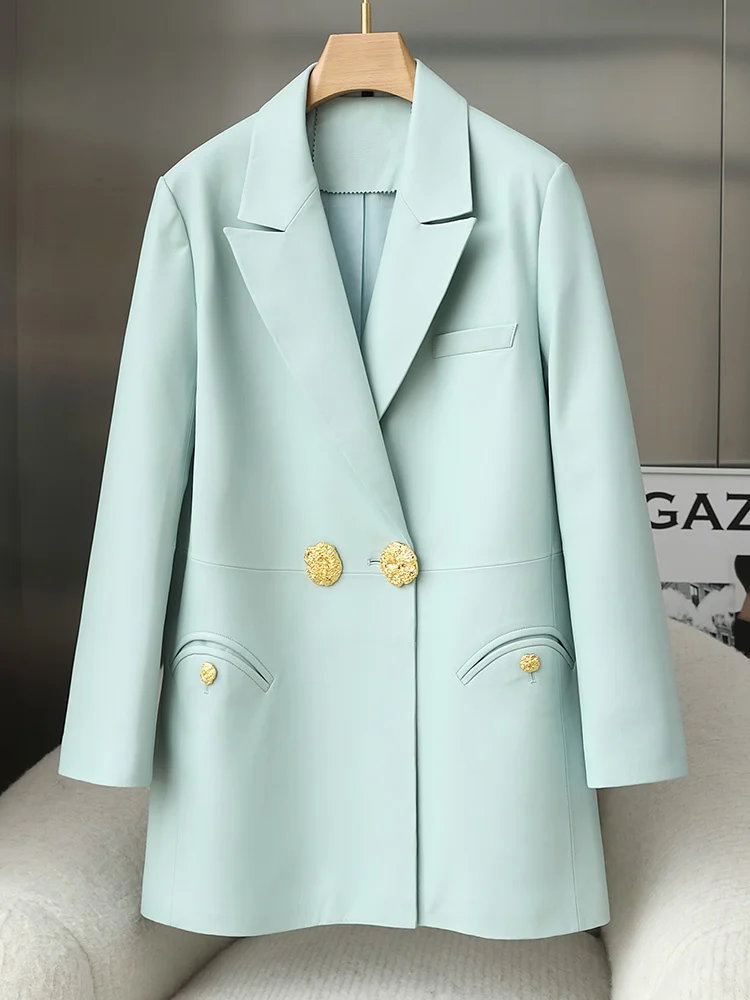 Blazer de couro genuíno feminino, pele de carneiro de alto grau, moda francesa, novo, outono, 2023