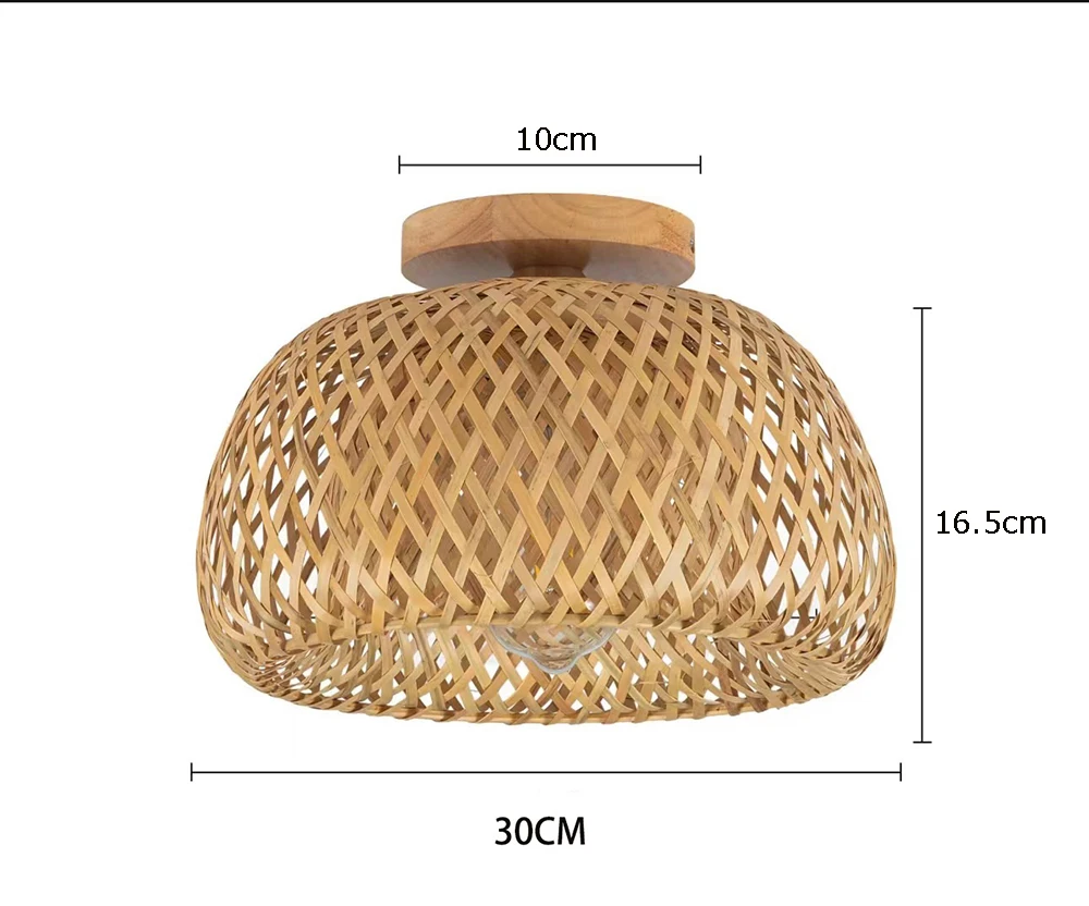 Handmade Boho Bamboo Wicker Ceiling Light Fixture Traditional Farmhouse Bedroom Nursery Hallway Corridor Mount Ceiling Lamp