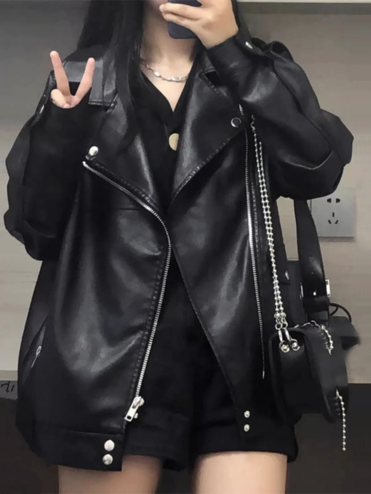 Bla PU Leather Jaet Cappotto retrò da donna in cotone sciolto insertato American Sle Street Sle Long Sve V-Ne Lunghezza regolare