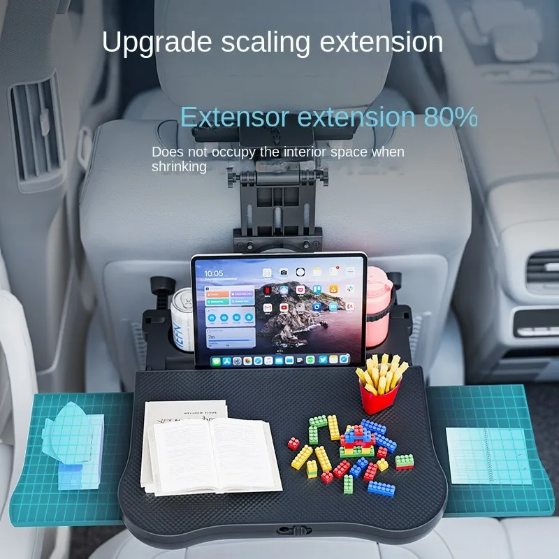 Car Seat Back Tray Table 360 Rotating Foldable ABS Anti-Slip Clip Multi-Functional Rack for Drinks Laptop Phone with Cup Holder