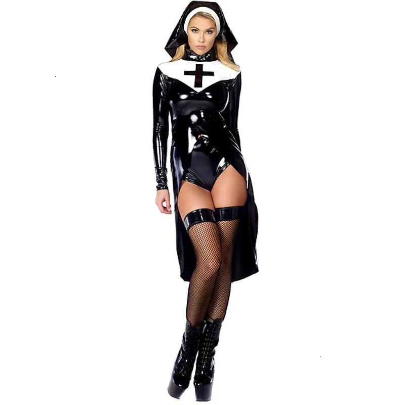 Costume Sexy Saintlike sedutess Sultry Costume donna nera uniforme Costume da monaca di Halloween Design unico sorella Costume Cosplay carnevale