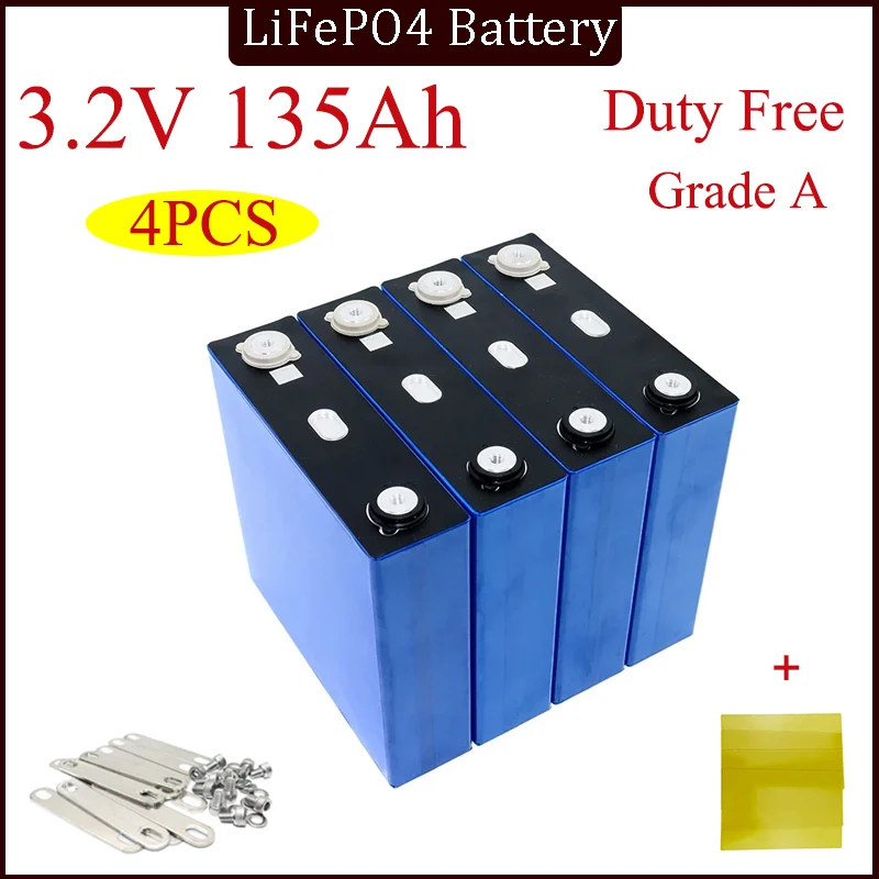 4 pieces 3.2v 135Ah lifepo4 Rechargeable Battery lithium iron phosphate DIY 12v 24v Solar Camping RV Travel golf cart batteries